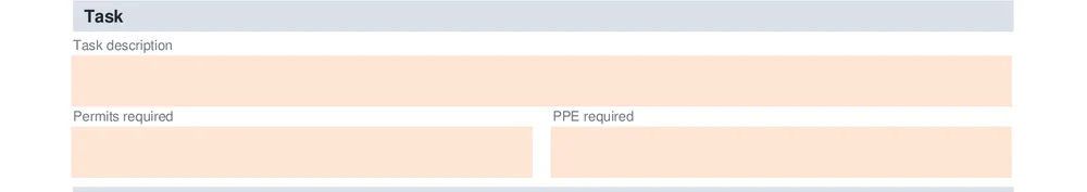 Task description, PPE required and permits required fields on the job safety analysis