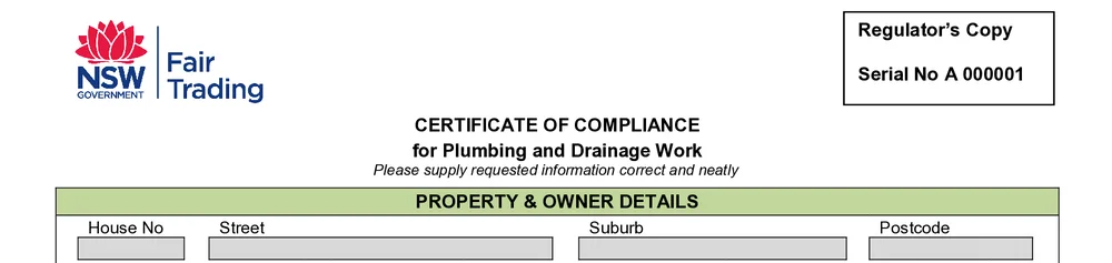 Certificate of Compliance heading on page two of the NSW Combined Notice, with green section headers