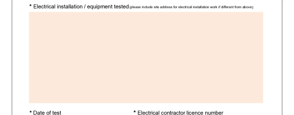 Description field for the electrical installation or equipment tested on the Queensland certificate