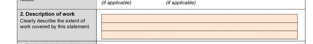 Three-line description of the specialised work being certified on the Queensland Form 12
