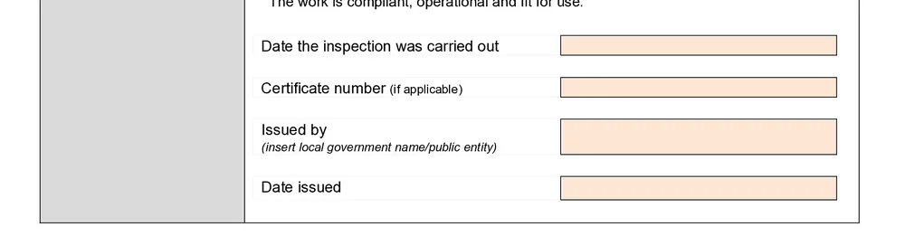 Certificate number, inspection date, issued by and issued date fields on the Queensland Form 19