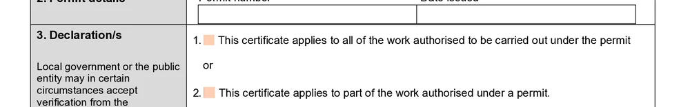 All work and part of the work scope tick boxes on the Queensland Form 19 final inspection certificate