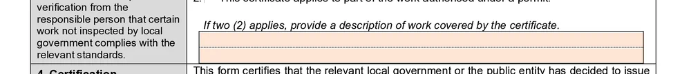 Two-line description of the work covered by the Queensland Form 19 final inspection certificate