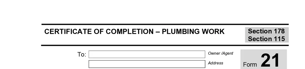 Certificate of Completion title block at the top of the Tasmanian Form 21