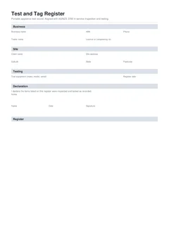 Test and Tag Register form