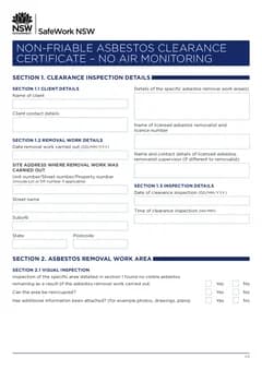 NSW Asbestos Clearance (No Air) form