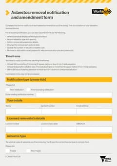 VIC Asbestos Removal Notification form