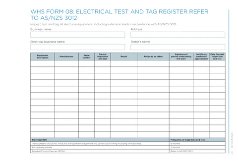 NSW WHS Test and Tag Register PDF preview