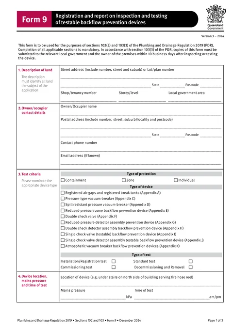 QLD Form 9 PDF preview
