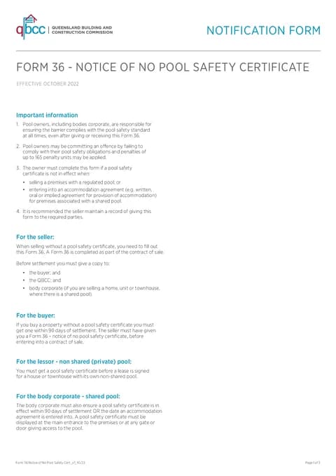 QLD Form 36 PDF preview