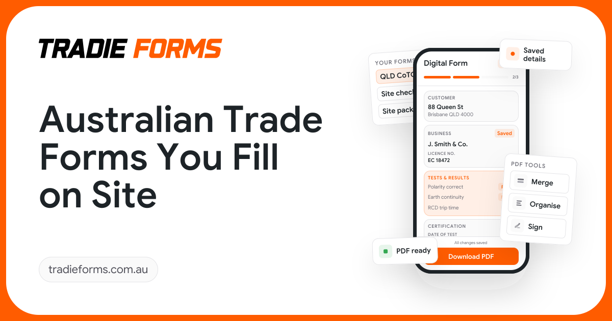 Australian Trade Forms You Fill on Site | Tradie Forms