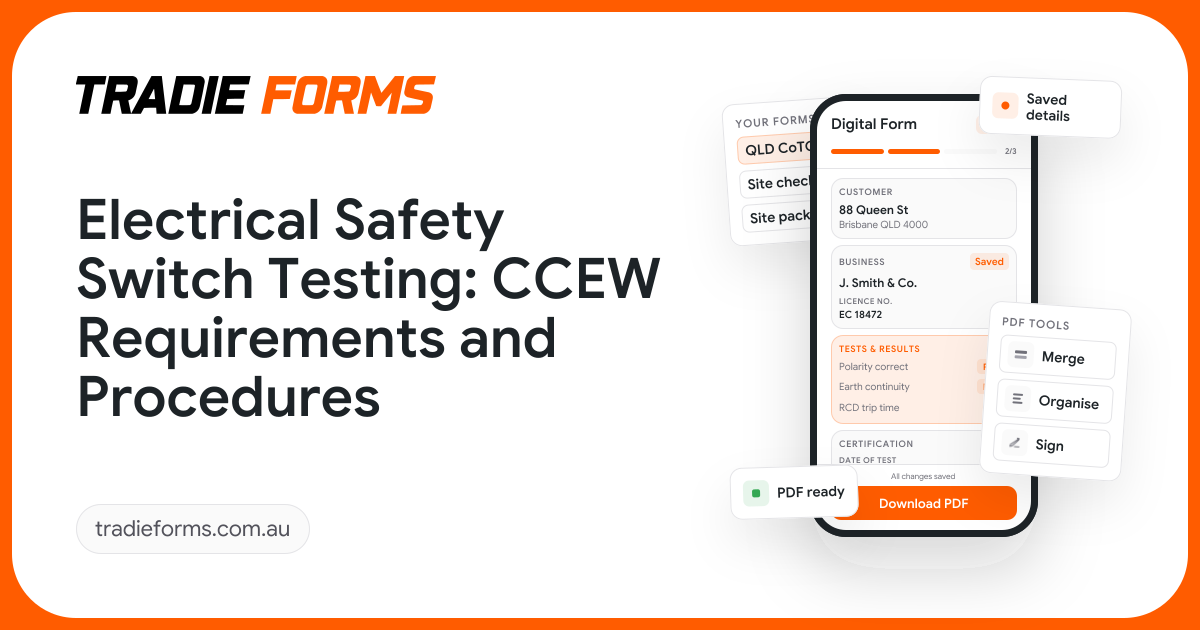 RCD Safety Switch Testing for NSW CCEW | Tradie Forms