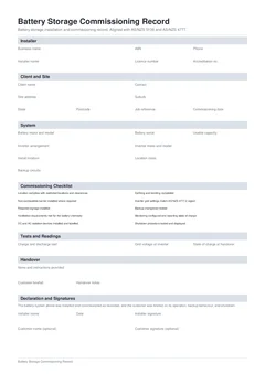 Battery Commissioning form preview