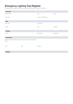 Emergency Lighting Register form preview