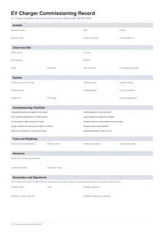 EV Charger Commissioning form preview