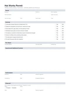 Hot Works Permit form preview