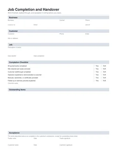 Job Handover form preview