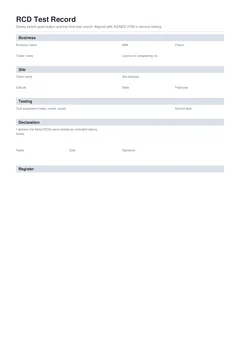 RCD Test Record form preview