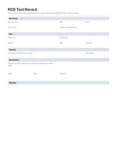RCD Test Record form preview