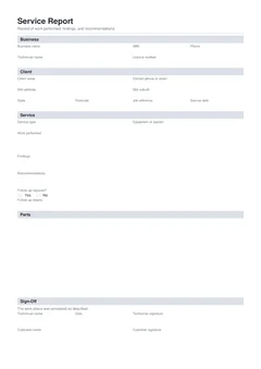 Service Report form preview