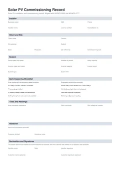 Solar Commissioning form preview
