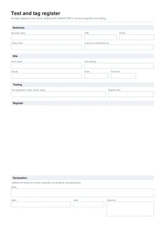 Test and Tag Register form preview