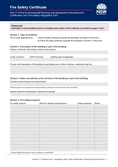 NSW Fire Safety Certificate form preview
