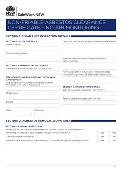 NSW Asbestos Clearance (No Air) form preview
