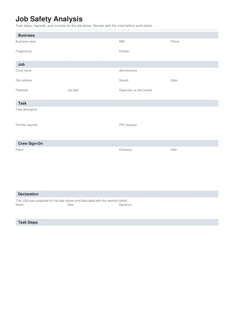 JSA form preview