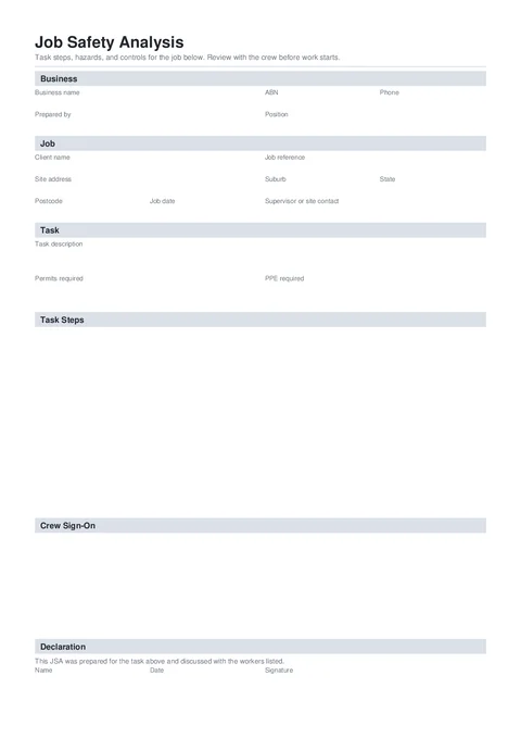 JSA form preview