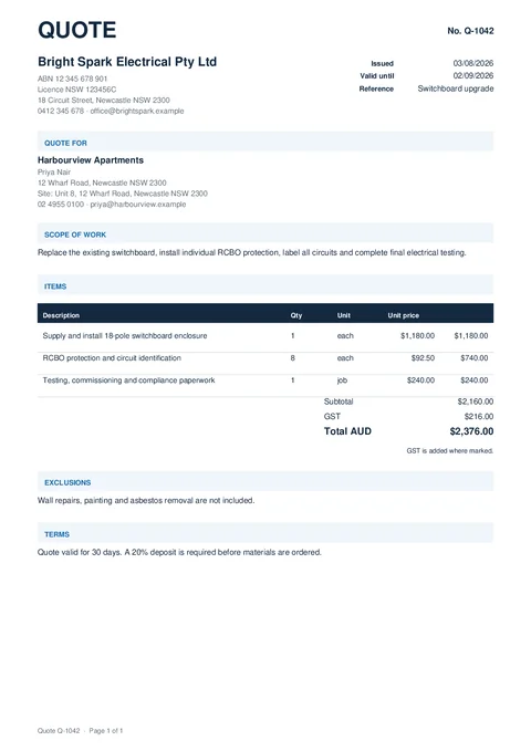 Quote form preview