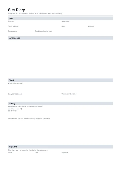 Site Diary form preview