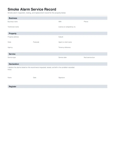 Smoke Alarm Record form preview