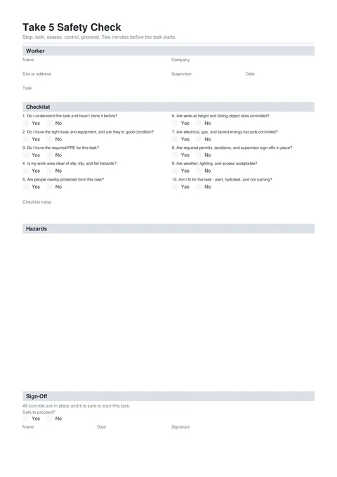 Take 5 form preview