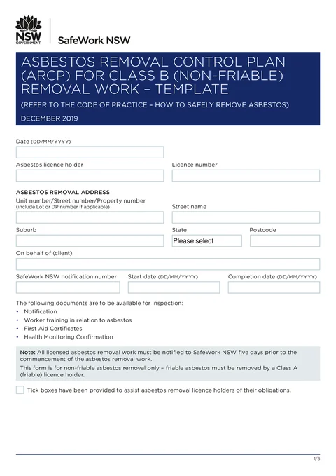 NSW ARCP Class B form preview