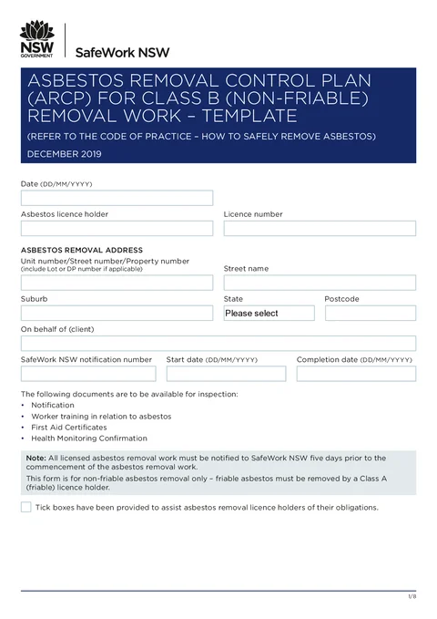 NSW ARCP Class B form preview