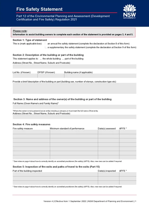 NSW Fire Safety Statement form preview