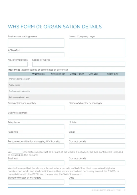 NSW WHS Org Details form preview