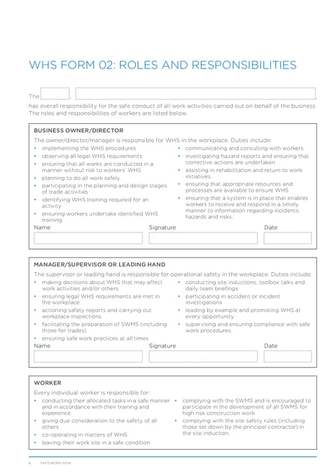 NSW WHS Roles form preview
