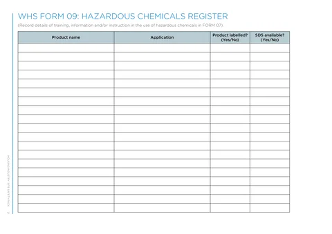 NSW WHS Chemicals Register form preview