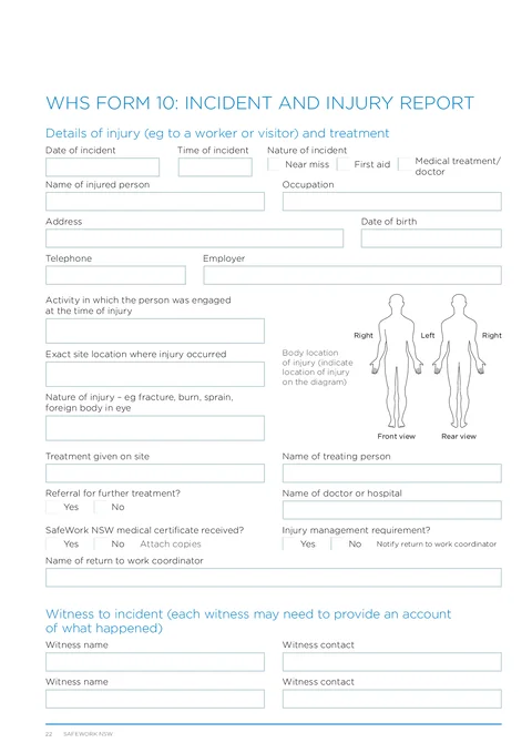 NSW WHS Incident Report form preview