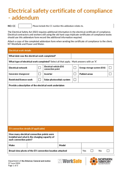 NT CoC Addendum form preview