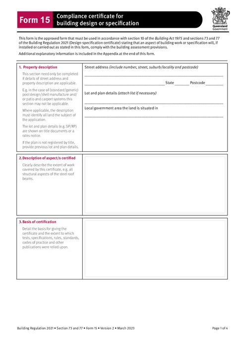 QLD Form 15 form preview