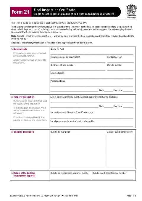 QLD Form 21 form preview