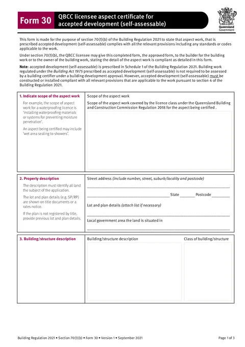 QLD Form 30 form preview