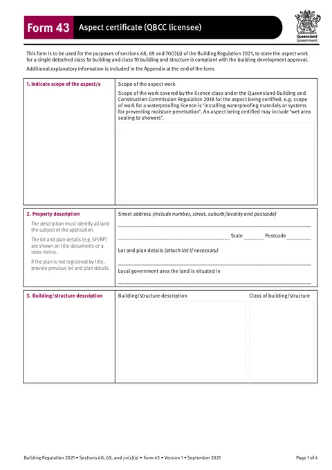 QLD Form 43 form preview