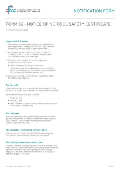QLD Form 36 form preview