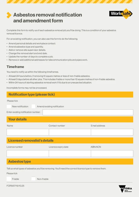 VIC Asbestos Removal Notification form preview